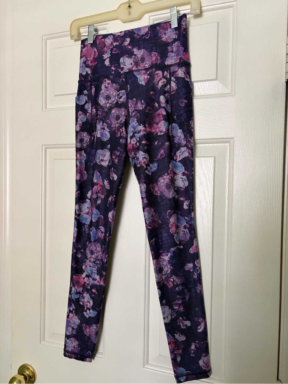 Athleta High-Rise Floral Print Leggings in Purple and Pink